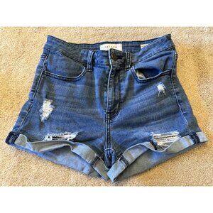 Pacsun Super Stretch Shortie Shorts Womens 26 Blue Denim Distressed Ripped Jean